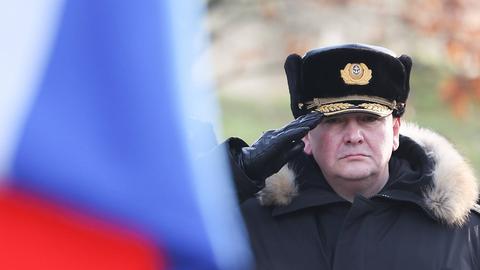 In Russland wird die Torpedierung der "Wilhelm Gustloff" bis heute gefeiert: Der Kommandeur der Ostseeflotte Viktor Liina bei einer Gedenkveranstaltung am 30. Januar 2024 in Kaliningrad.