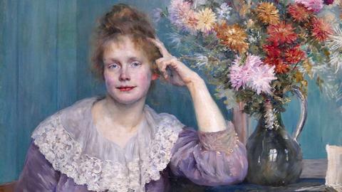 Louise Breslau: Jeune femme et chrysantheme, Portrait de Wilhelmina Carlson-Bredberg, 1890, aus der Ausstellung "Städel-Frauen. Künstlerinnen um 1900"